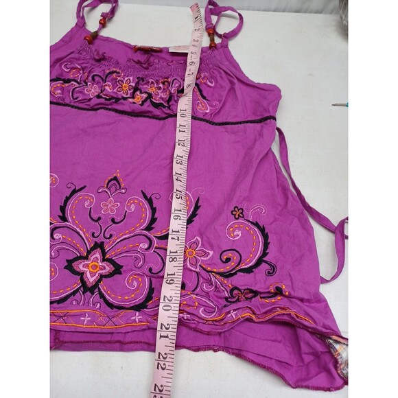 Panhandle Slim Top Girl Floral Embroidered Purple Spaghetti Straps Tank Top L - Picture 7 of 10